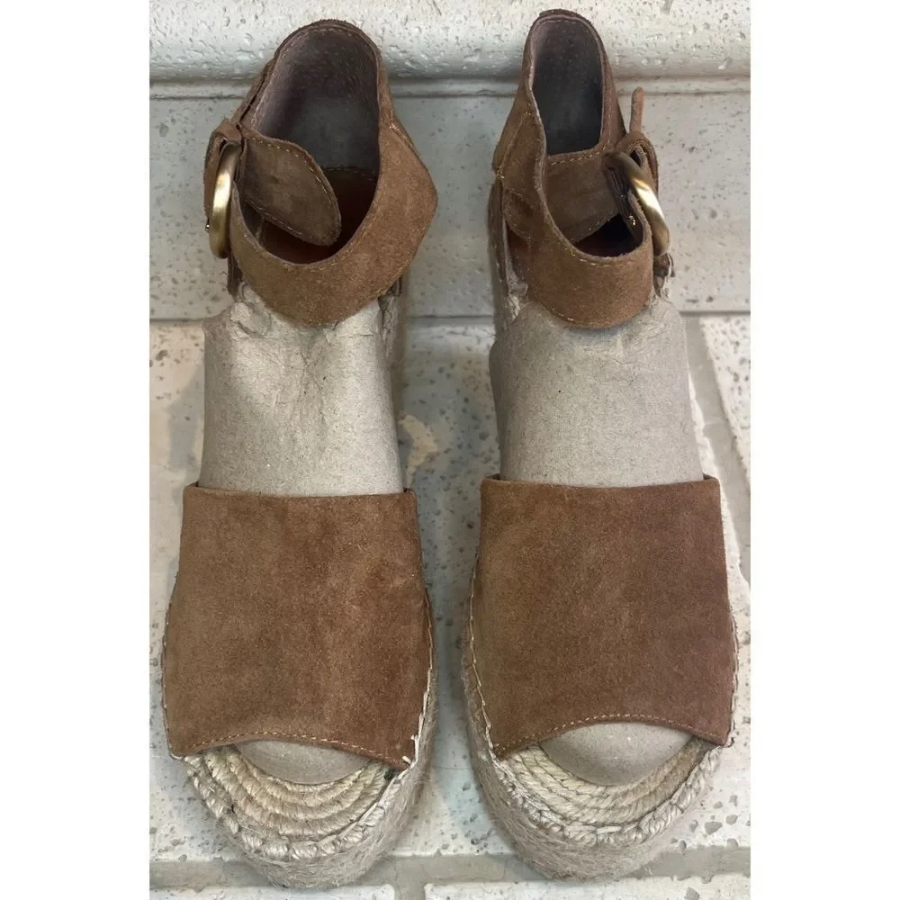 Marc Fisher Alida Espadrille Platform Wedge Natural Brown Sandal Size 11